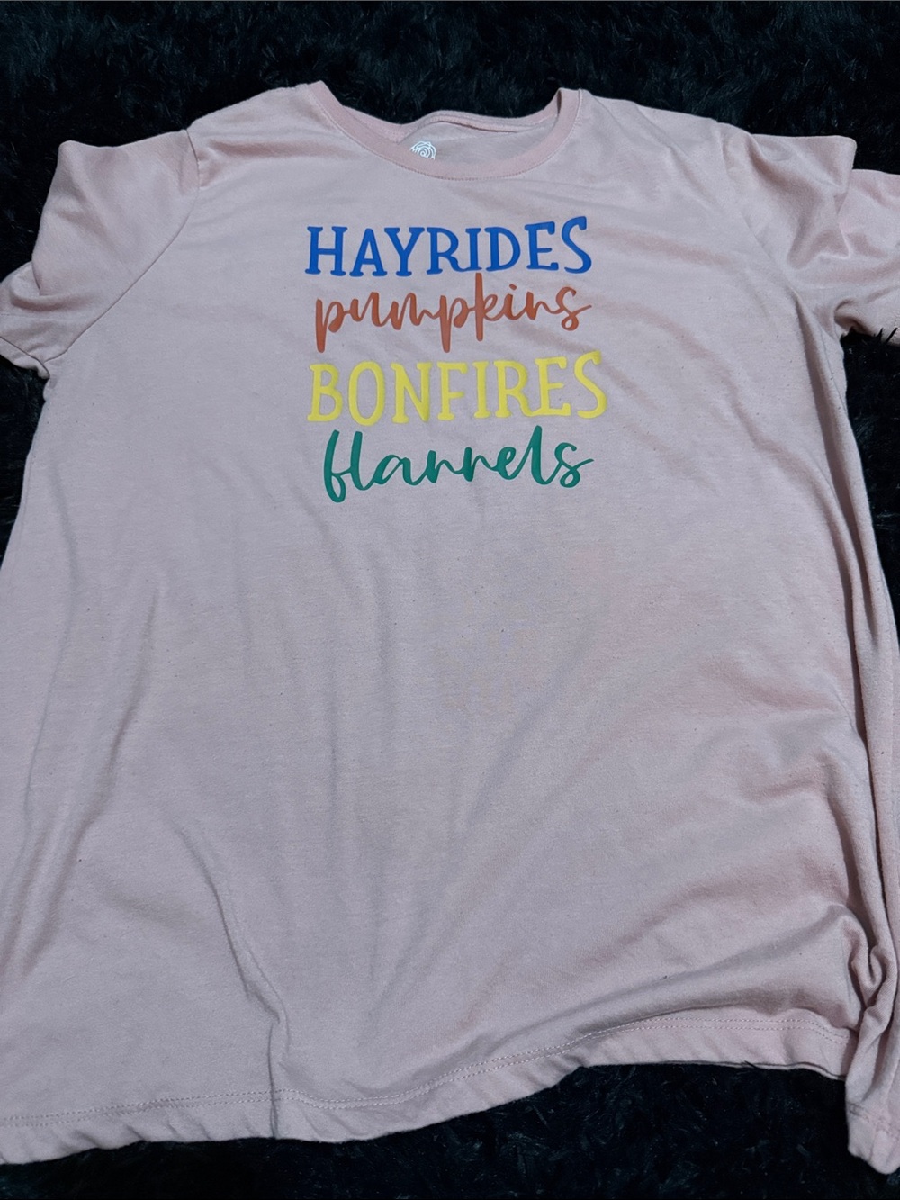 Pink Women’s Fall Graphic Tee - Hayrides Pumpkins Bonfires Flannels